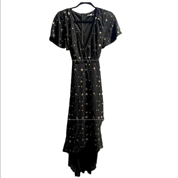METALLIC STAR PRINT WRAP MAXI DRESS - Picture 2 of 6
